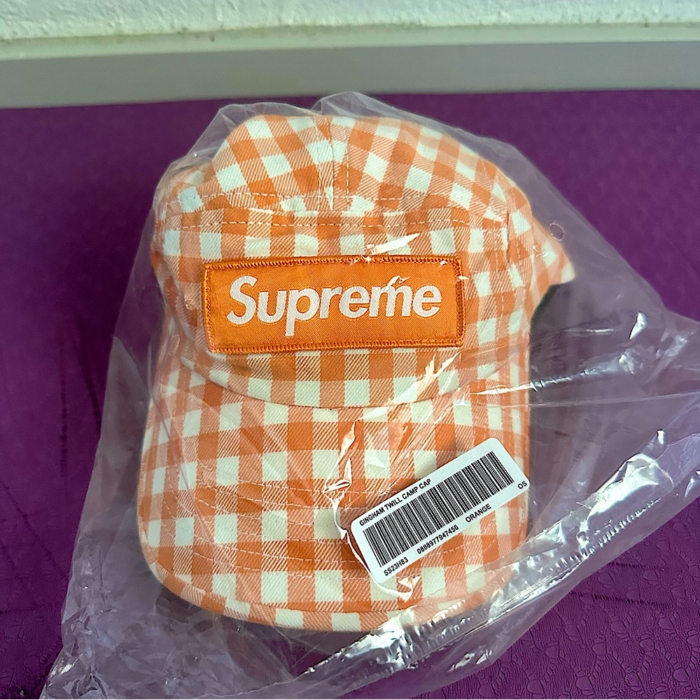 Supreme Gingham Twill Camp Cap - Orange 🦞